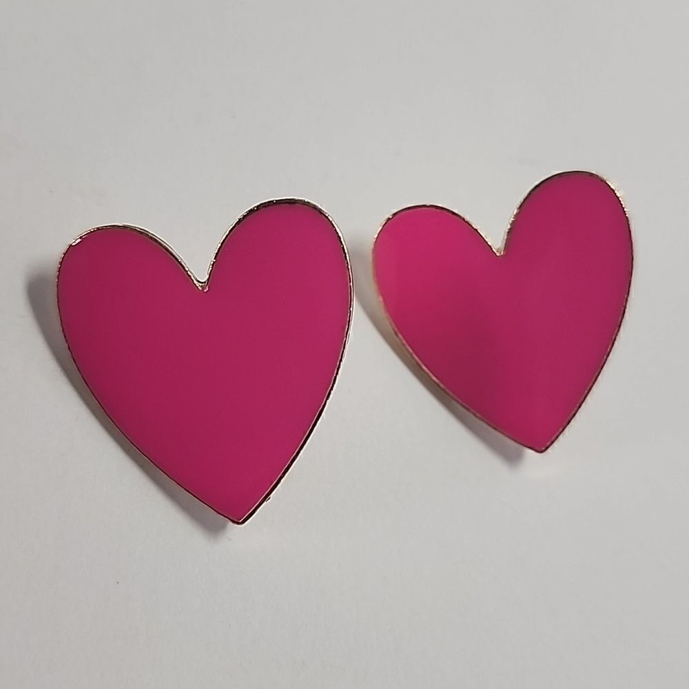 Pink Heart Earrings Stud with Gold Tone Sides and Back Womens Jewelry